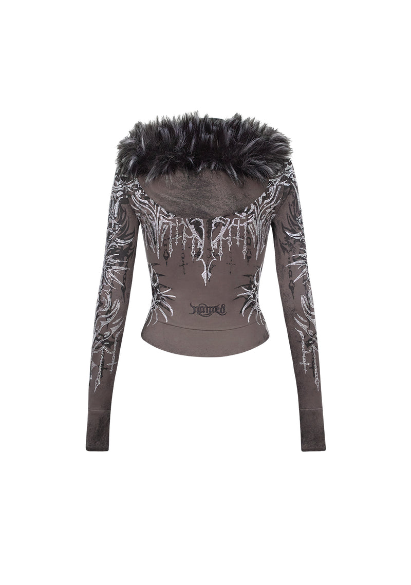 INFATUATION RHINESTONE FITTED HOODIE DEEP GREY