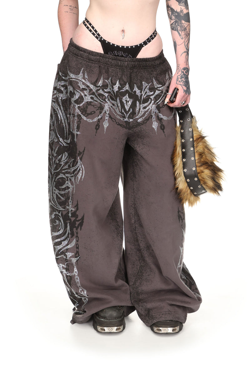 INFATUATION RHINESTONE OVERSIZED SWEATPANTS DEEP GREY