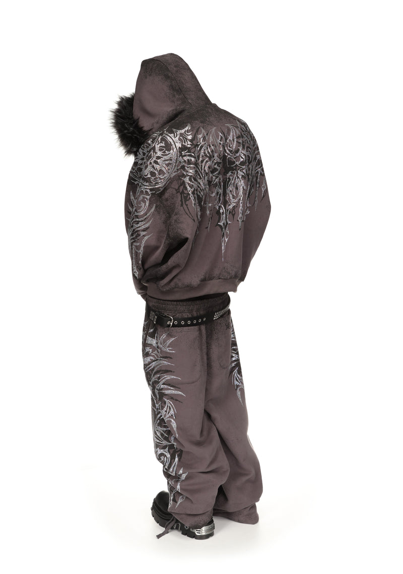 INFATUATION RHINESTONE OVERSIZED SWEATPANTS DEEP GREY