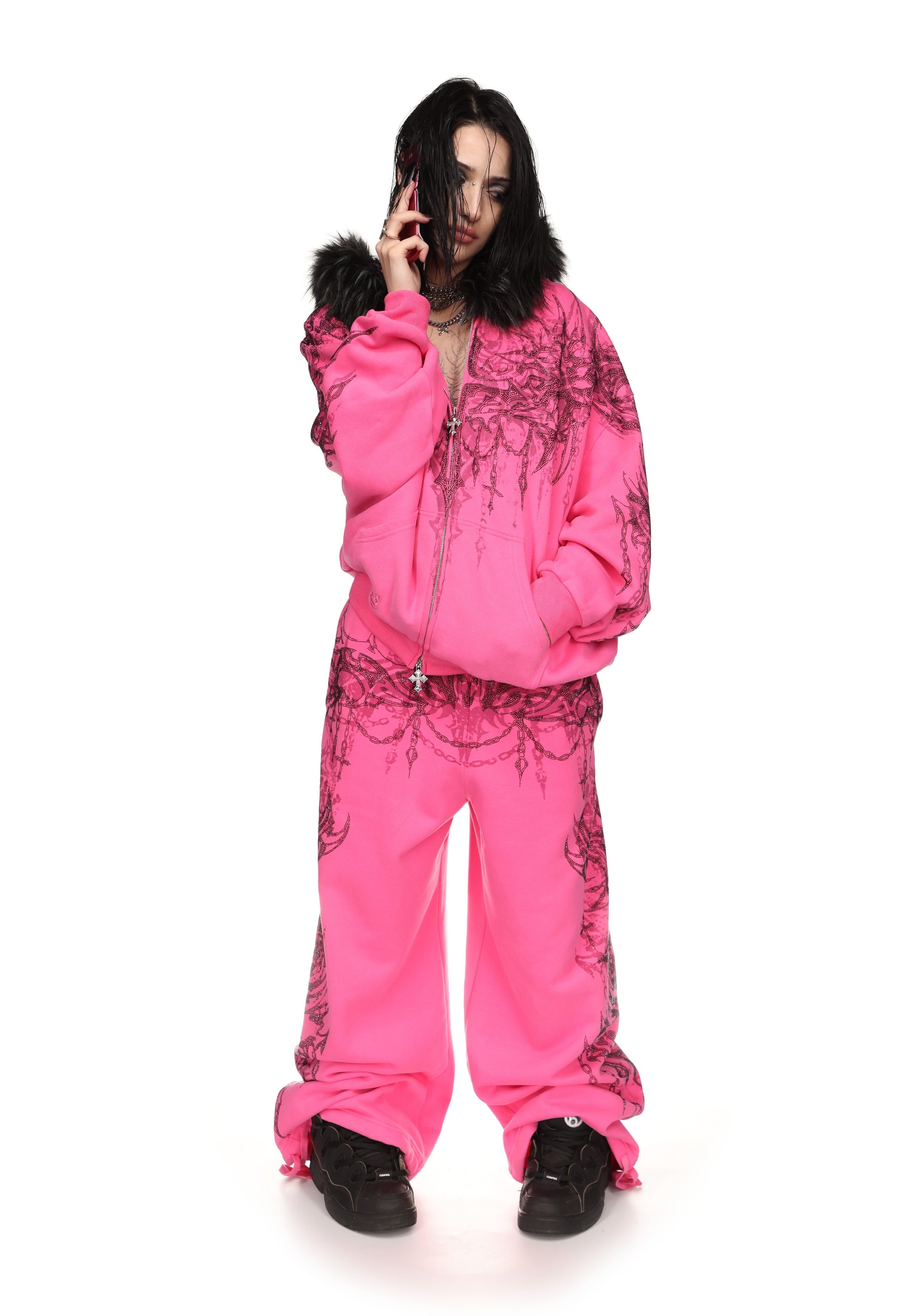 INFATUATION RHINESTONE OVERSIZED SWEATPANTS HOT PINK