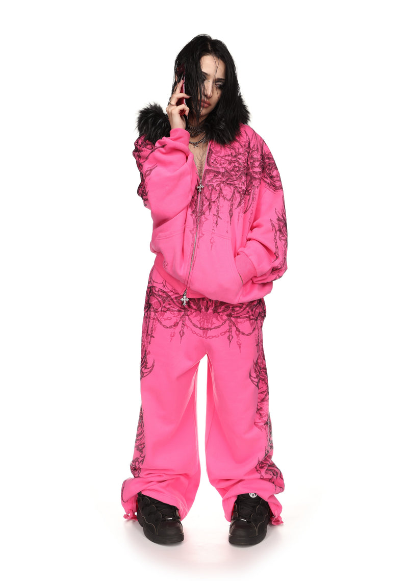 INFATUATION RHINESTONE OVERSIZED SWEATPANTS HOT PINK