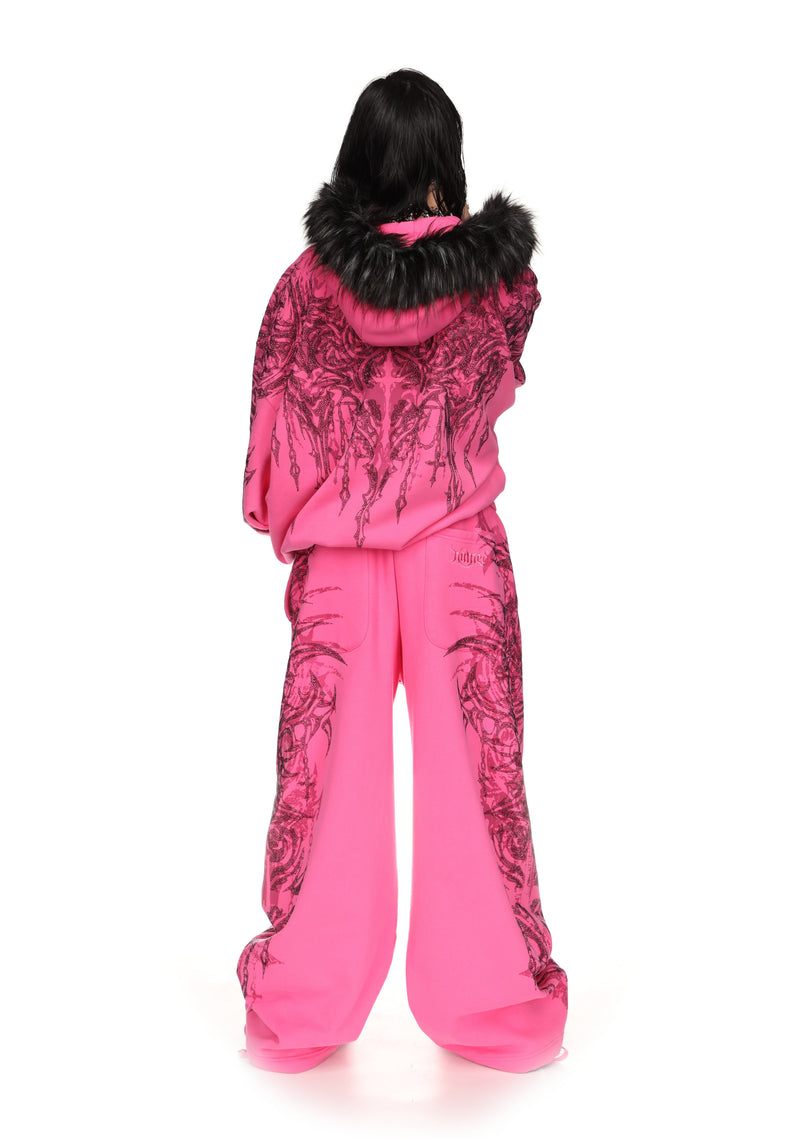 INFATUATION RHINESTONE OVERSIZED SWEATPANTS HOT PINK