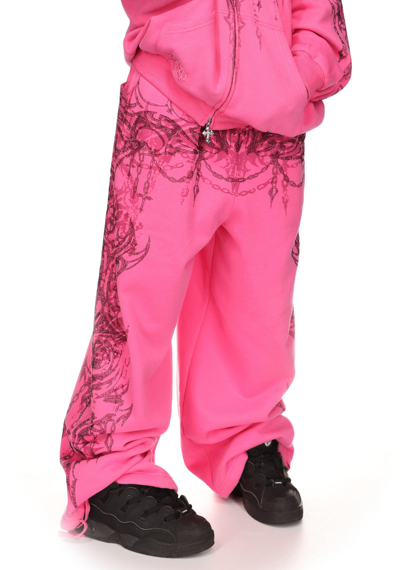 INFATUATION RHINESTONE OVERSIZED SWEATPANTS HOT PINK