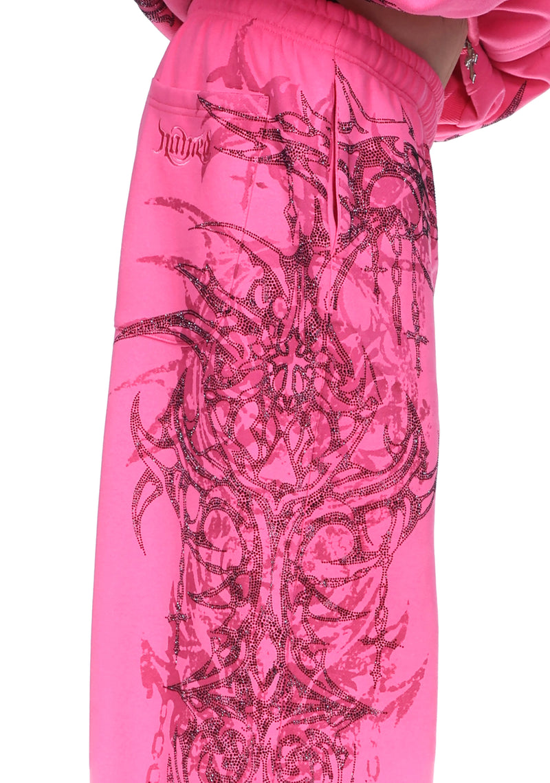 INFATUATION RHINESTONE OVERSIZED SWEATPANTS HOT PINK