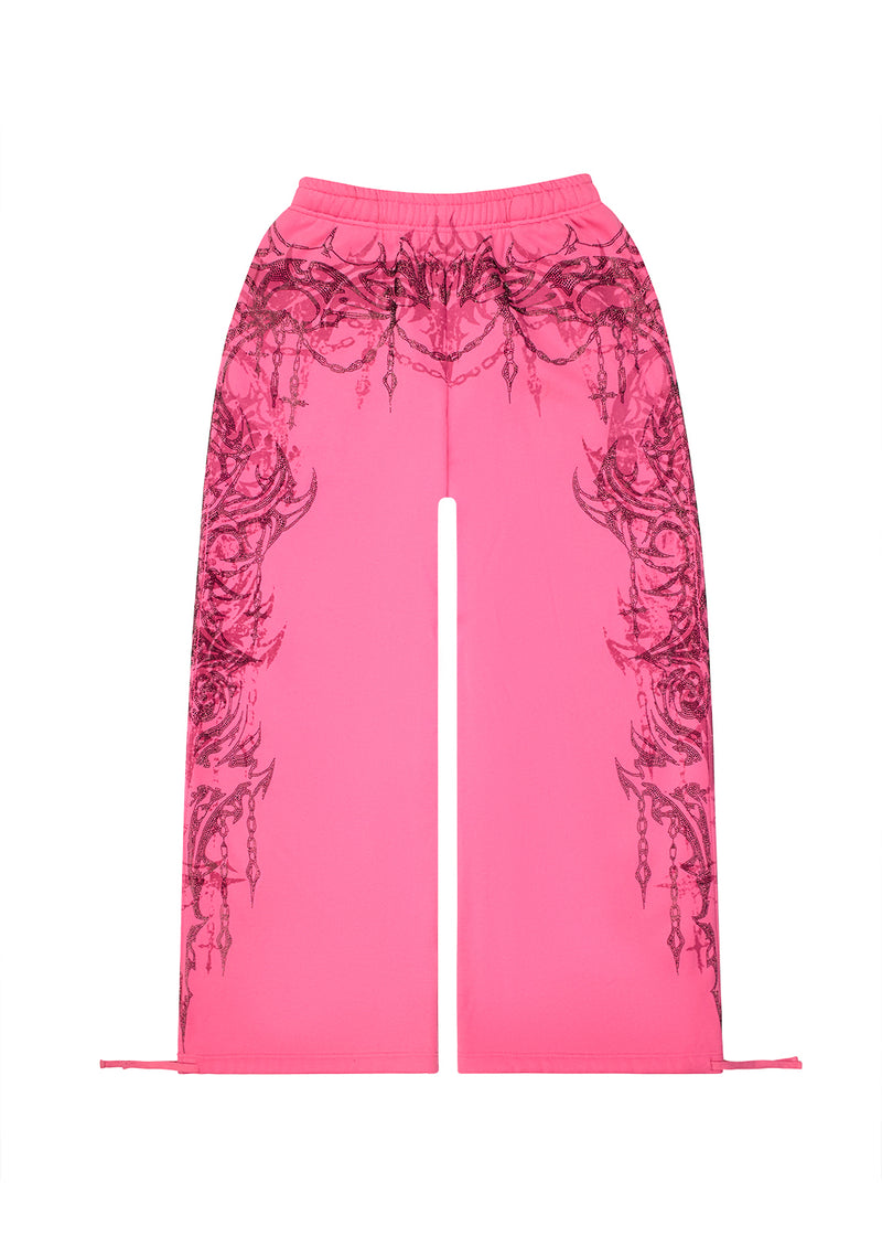 INFATUATION RHINESTONE OVERSIZED SWEATPANTS HOT PINK