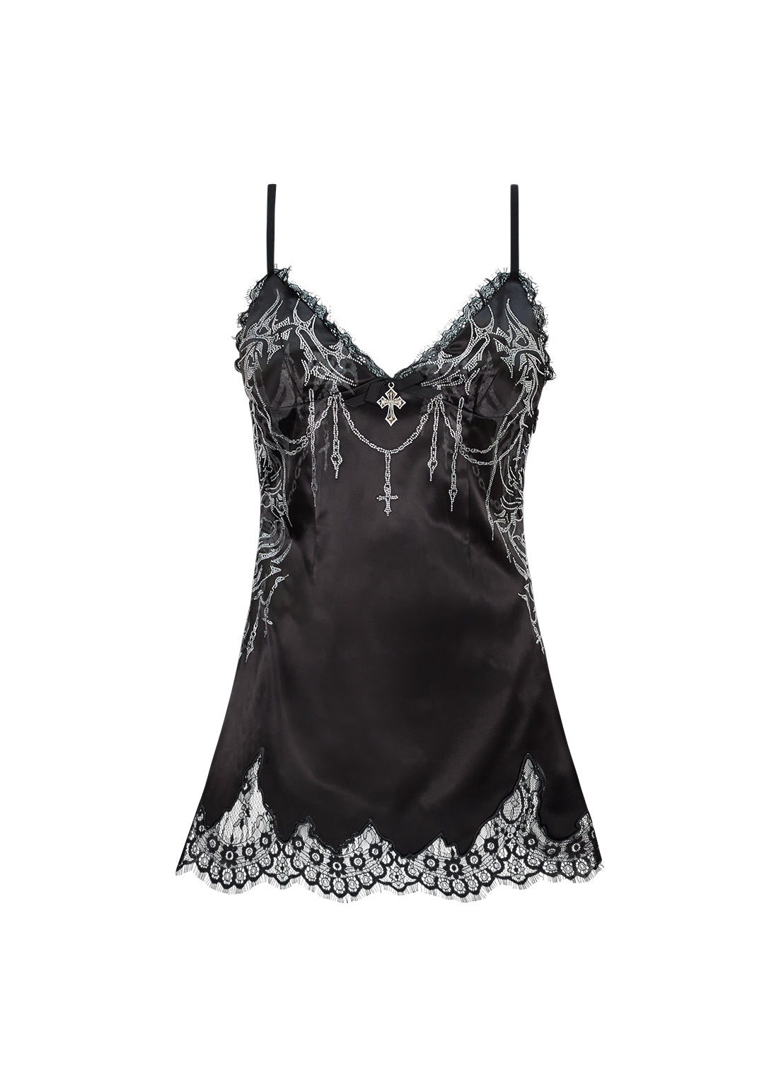 INFATUATION RHINESTONE SLIP DRESS BLACK