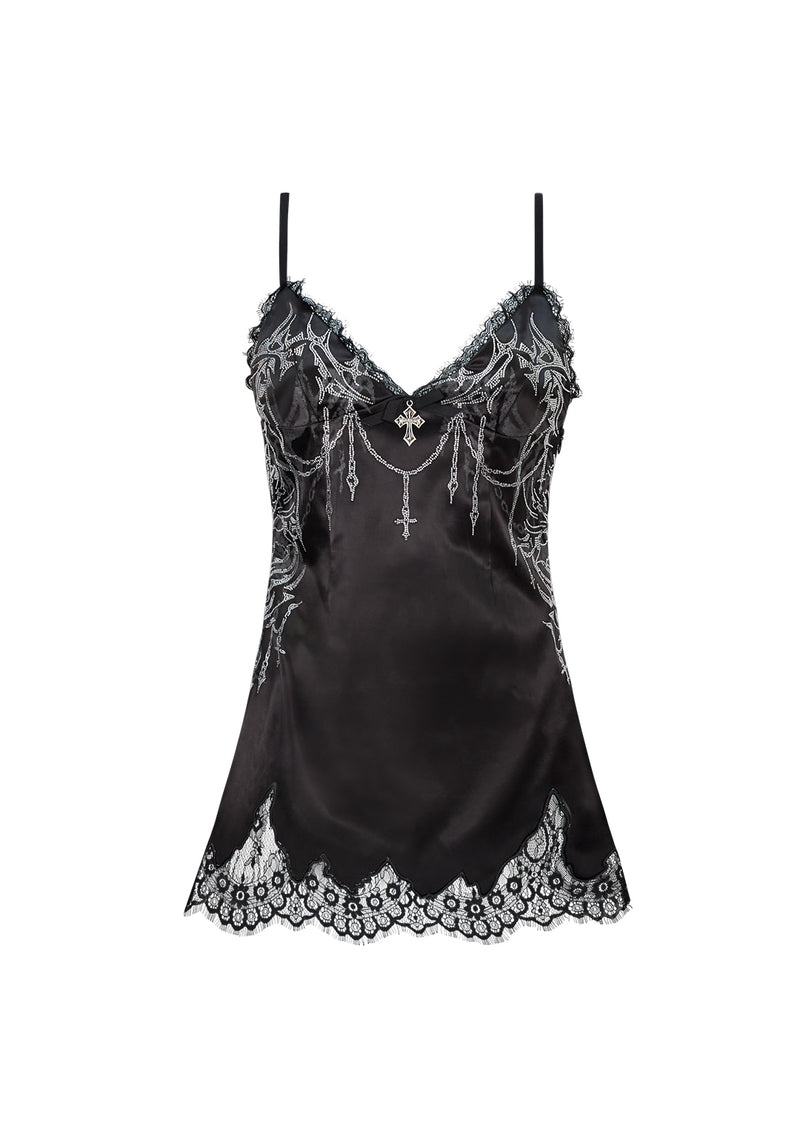INFATUATION RHINESTONE SLIP DRESS BLACK