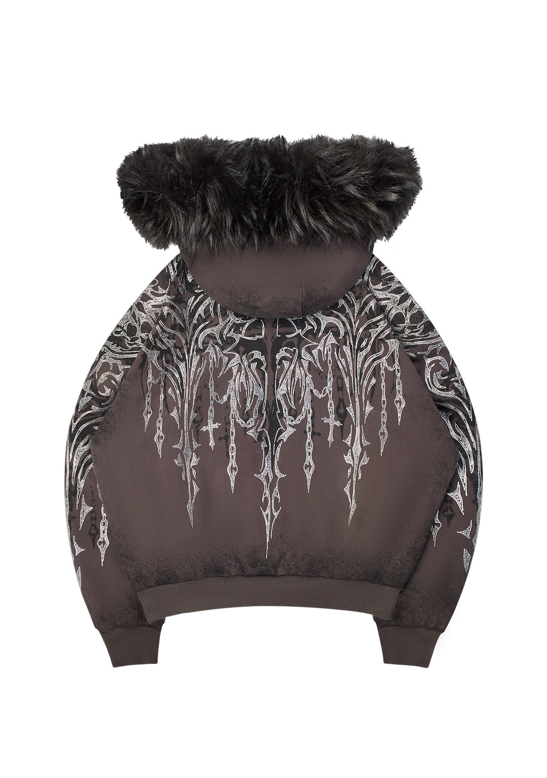 INFATUATION RHINESTONE ZIP HOODIE DEEP GREY