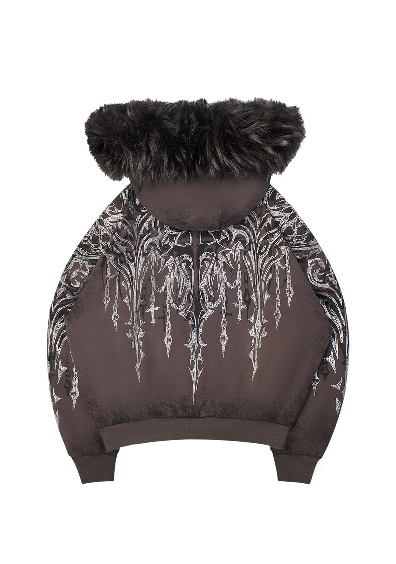 INFATUATION RHINESTONE ZIP HOODIE DEEP GREY