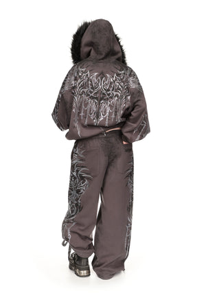 INFATUATION RHINESTONE ZIP HOODIE DEEP GREY