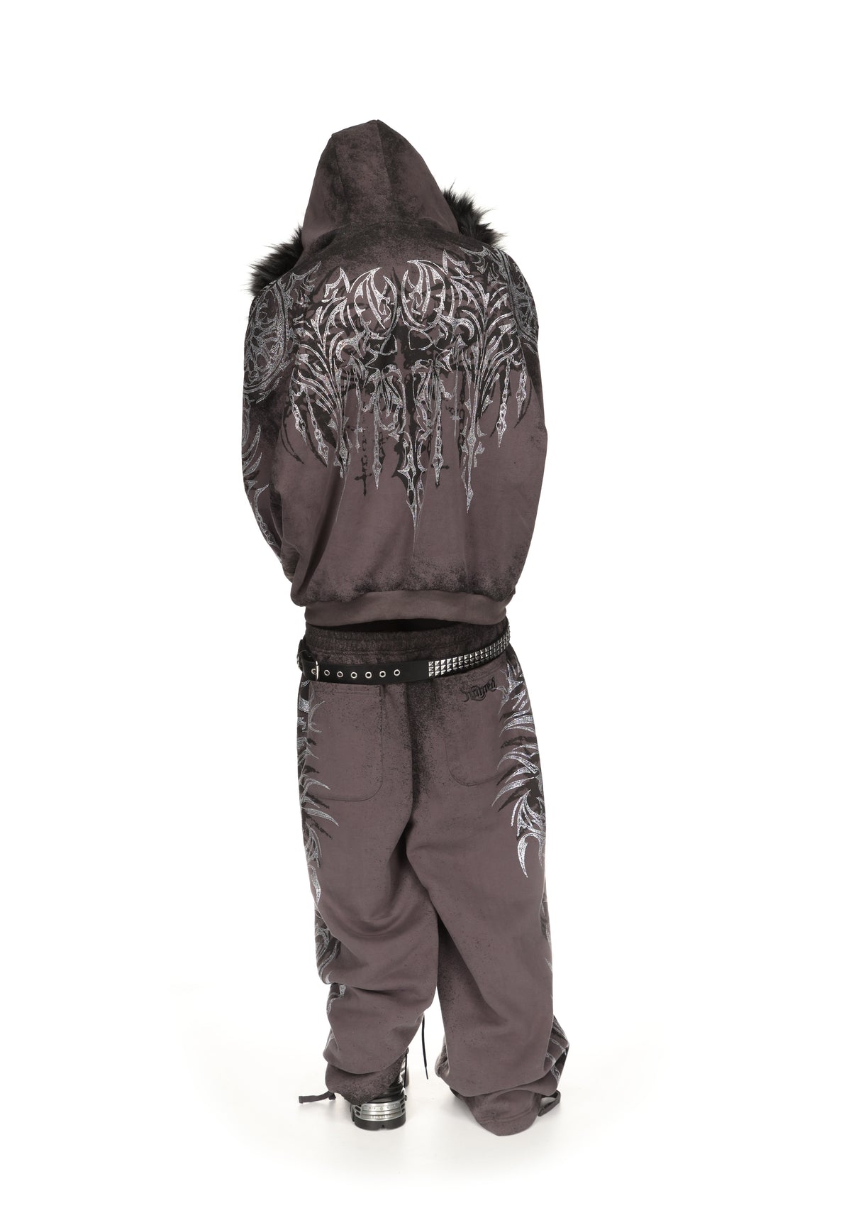 INFATUATION RHINESTONE ZIP HOODIE DEEP GREY