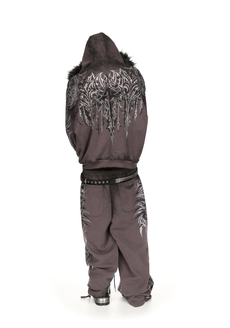 INFATUATION RHINESTONE ZIP HOODIE DEEP GREY