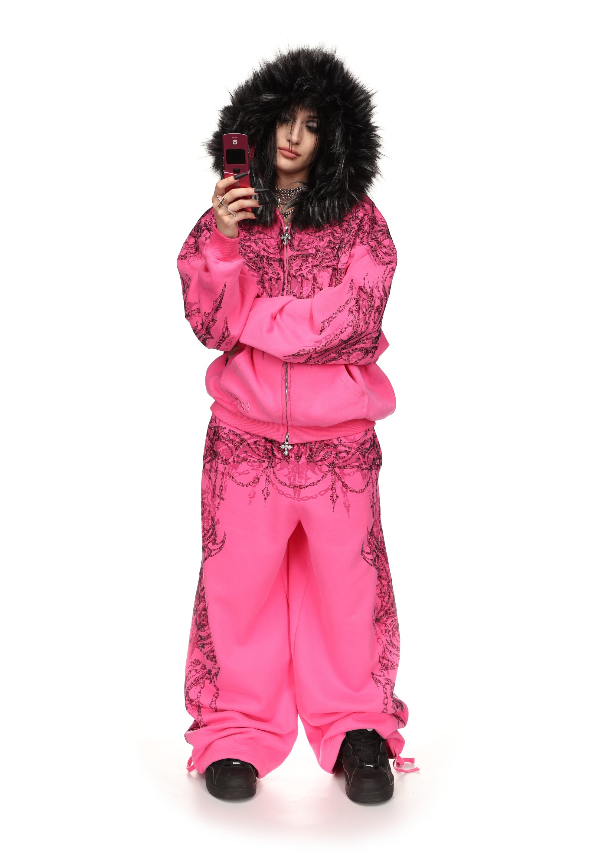 INFATUATION RHINESTONE ZIP HOODIE HOT PINK