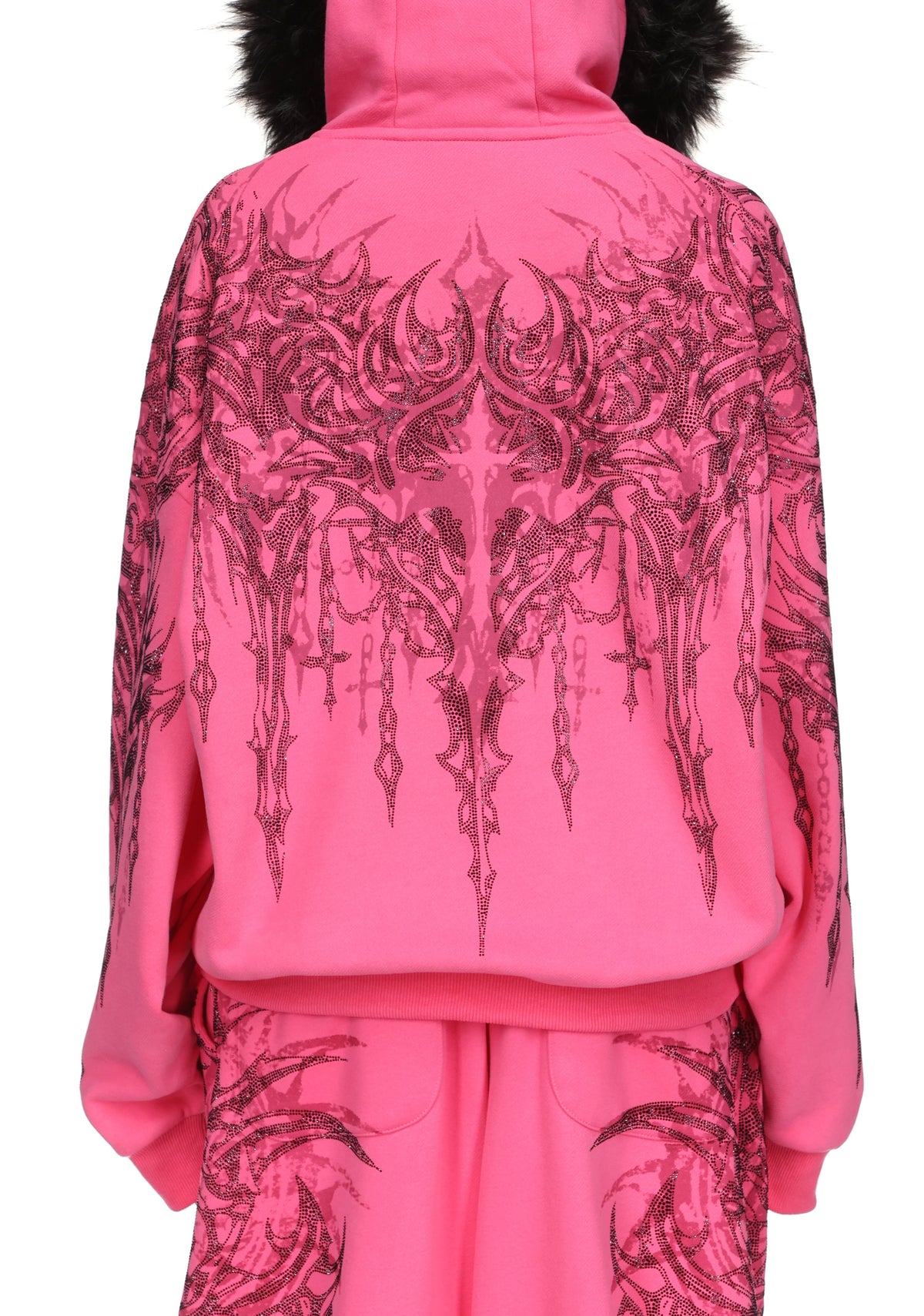 INFATUATION RHINESTONE ZIP HOODIE HOT PINK