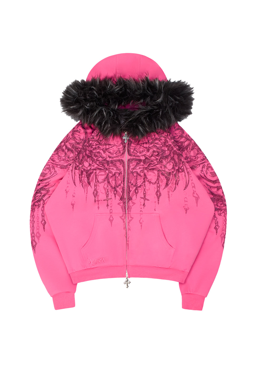 INFATUATION RHINESTONE ZIP HOODIE HOT PINK