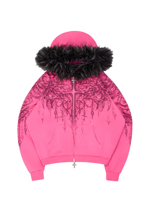 INFATUATION RHINESTONE ZIP HOODIE HOT PINK