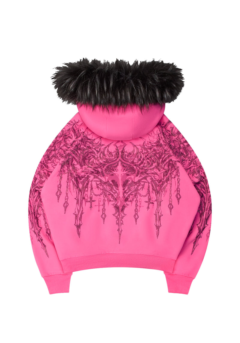 INFATUATION RHINESTONE ZIP HOODIE HOT PINK