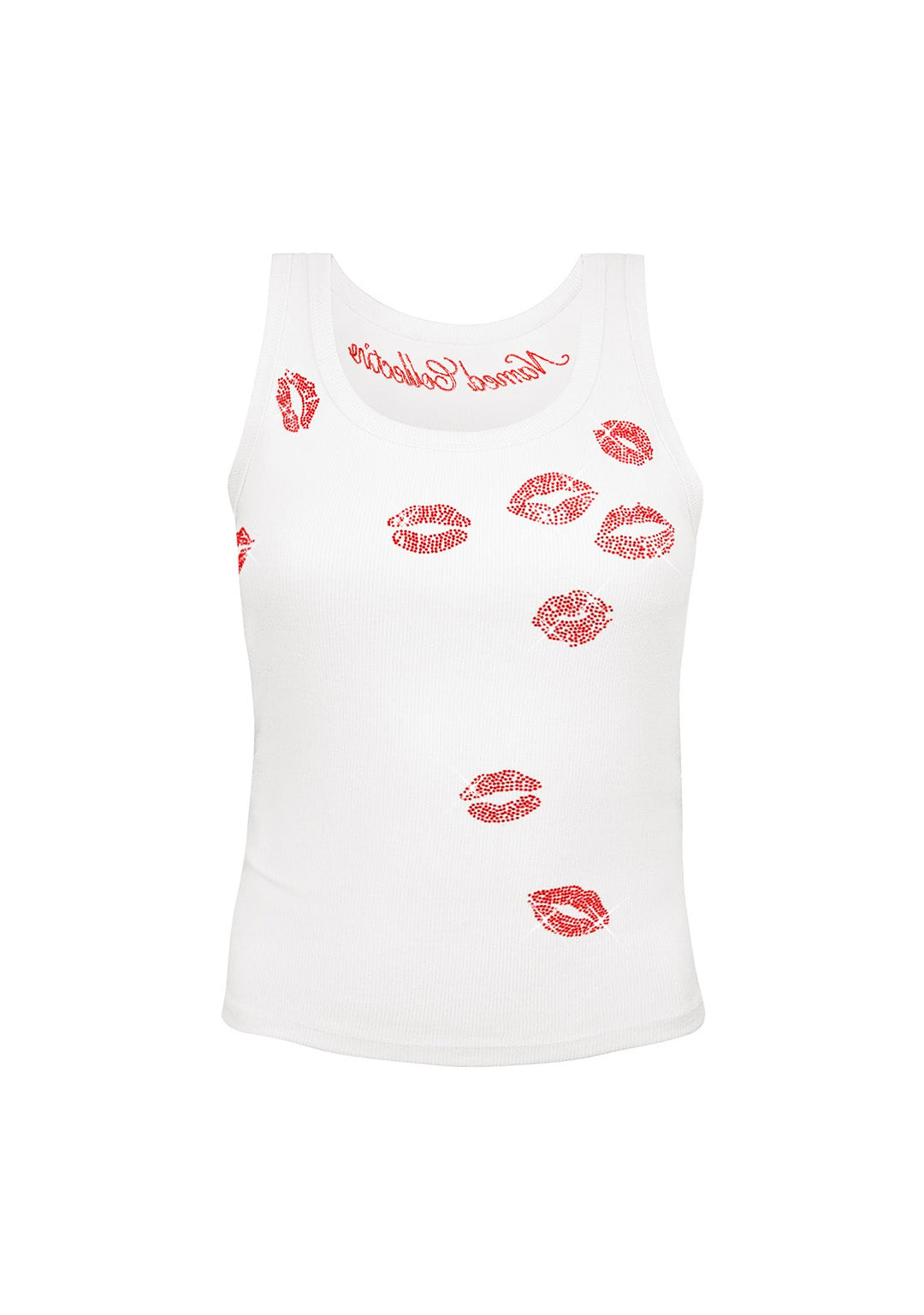 KISSES RHINESTONE RIBBED TANK WHITE – NAMED COLLECTIVE®