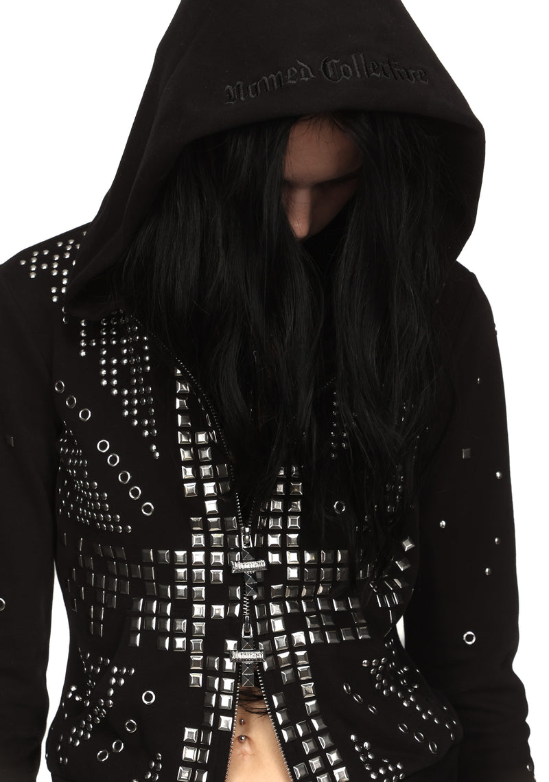 KNIGHT STUDDED FITTED HOODIE BLACK