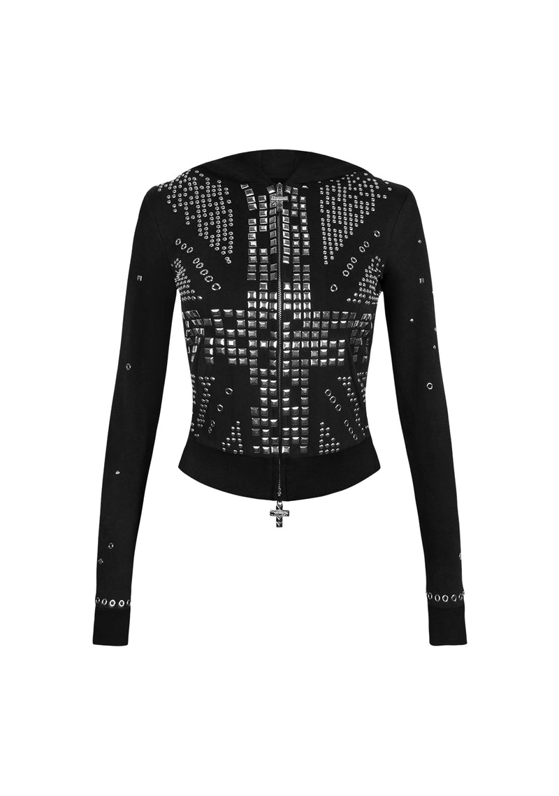 KNIGHT STUDDED FITTED HOODIE BLACK