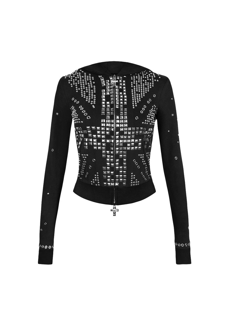 KNIGHT STUDDED FITTED HOODIE BLACK