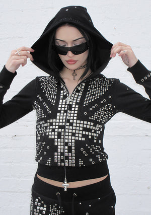 KNIGHT STUDDED FITTED HOODIE BLACK