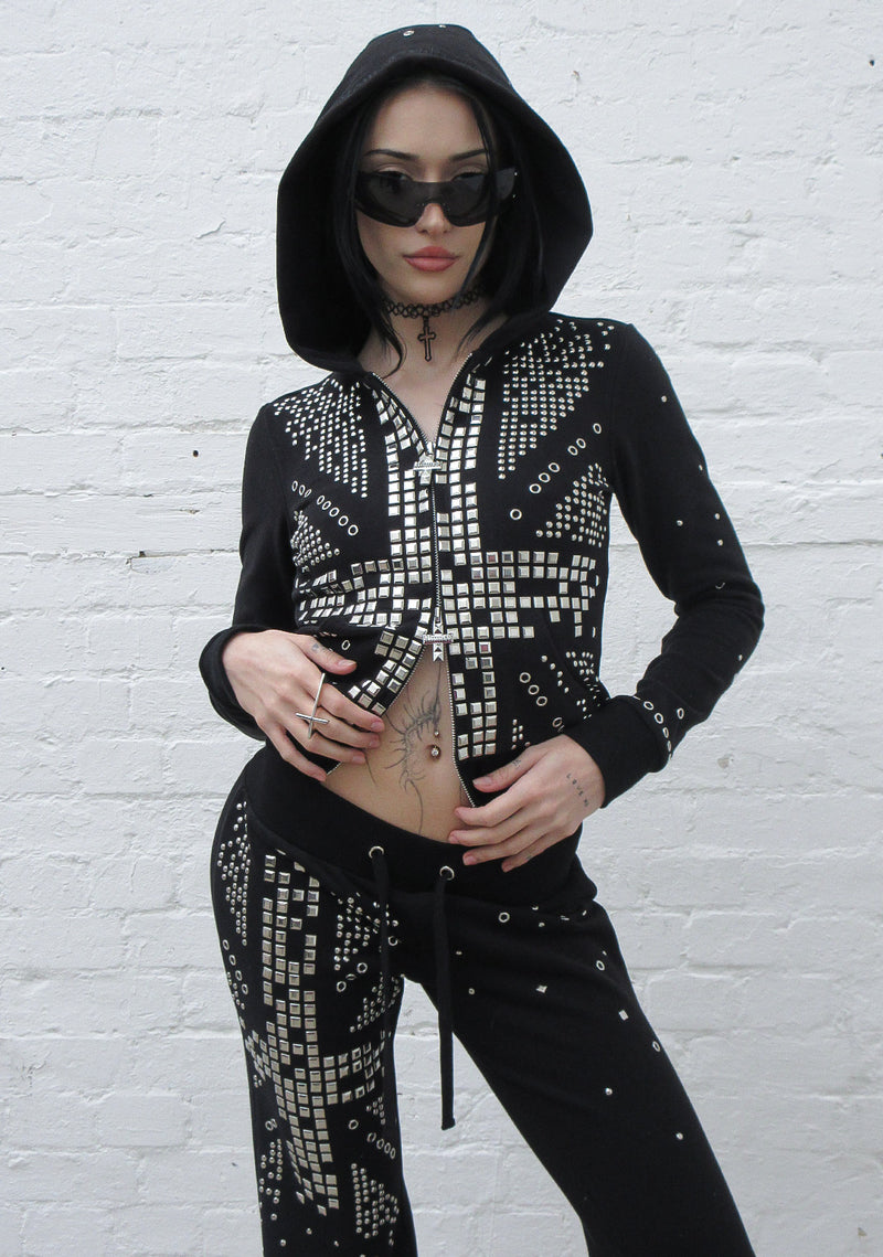 KNIGHT STUDDED FITTED HOODIE BLACK