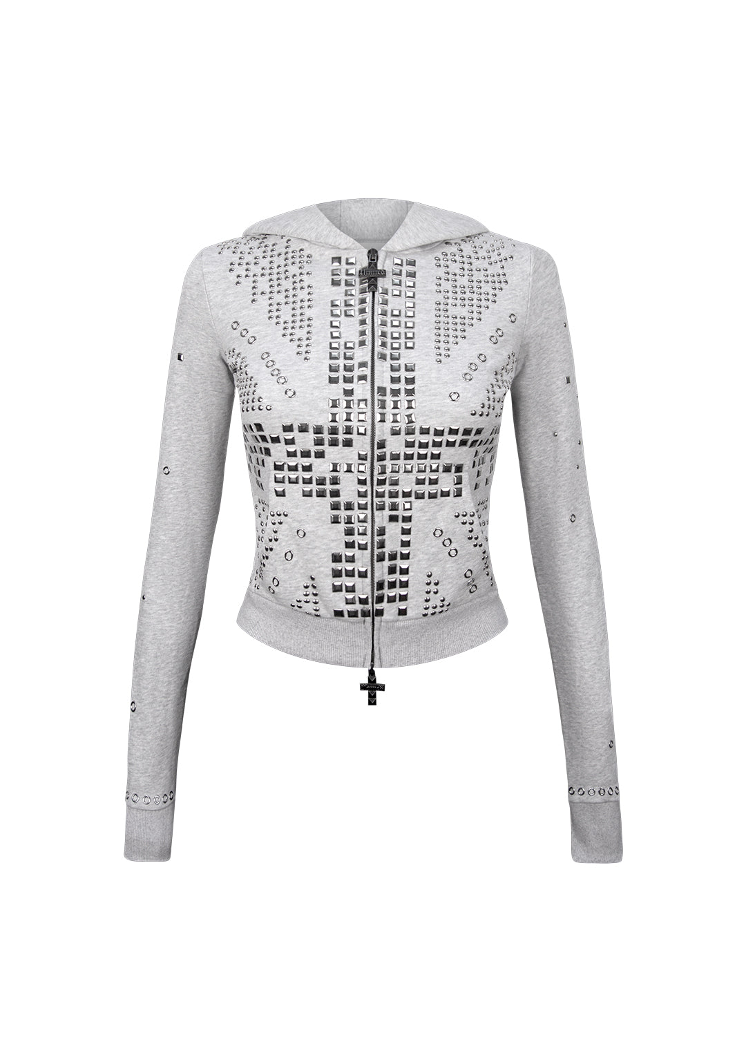 KNIGHT STUDDED FITTED HOODIE GREY MARL