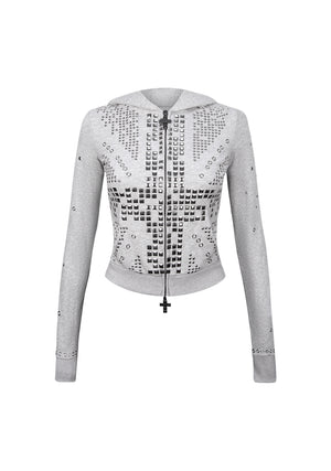 KNIGHT STUDDED FITTED HOODIE GREY MARL