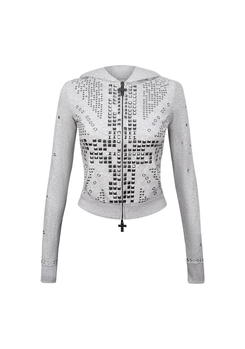 KNIGHT STUDDED FITTED HOODIE GREY MARL