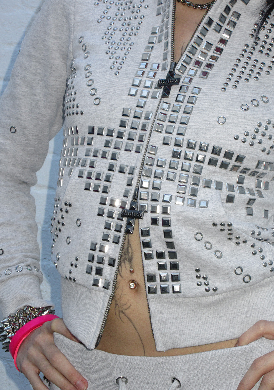 KNIGHT STUDDED FITTED HOODIE GREY MARL