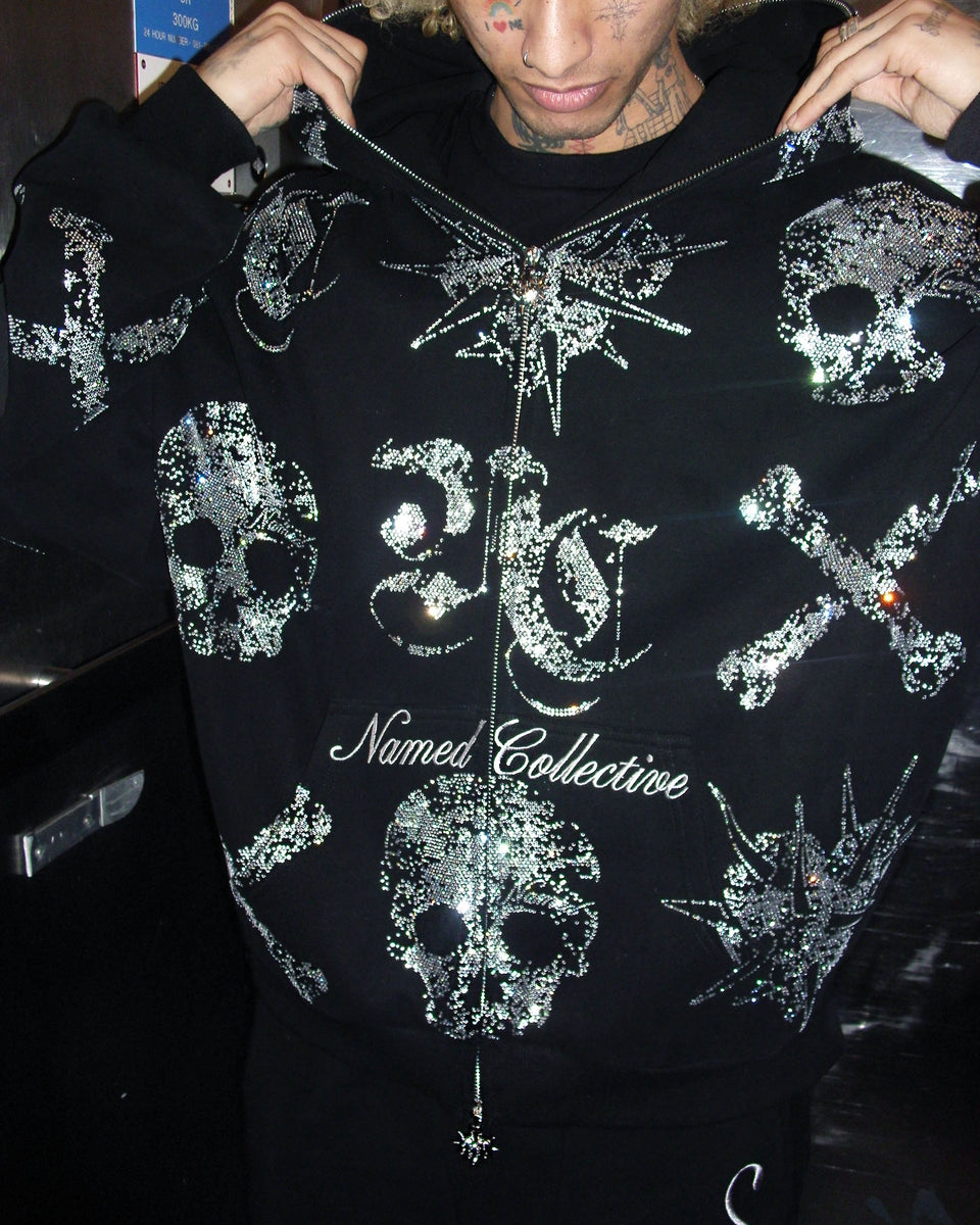 LETHAL RHINESTONE ZIP HOODIE BLACK