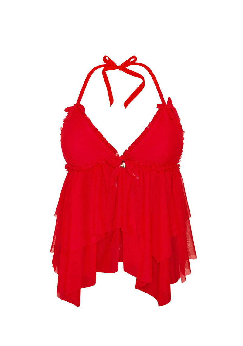 LOVEBITE SHEER MESH HALTERNECK CAMI TOP RED