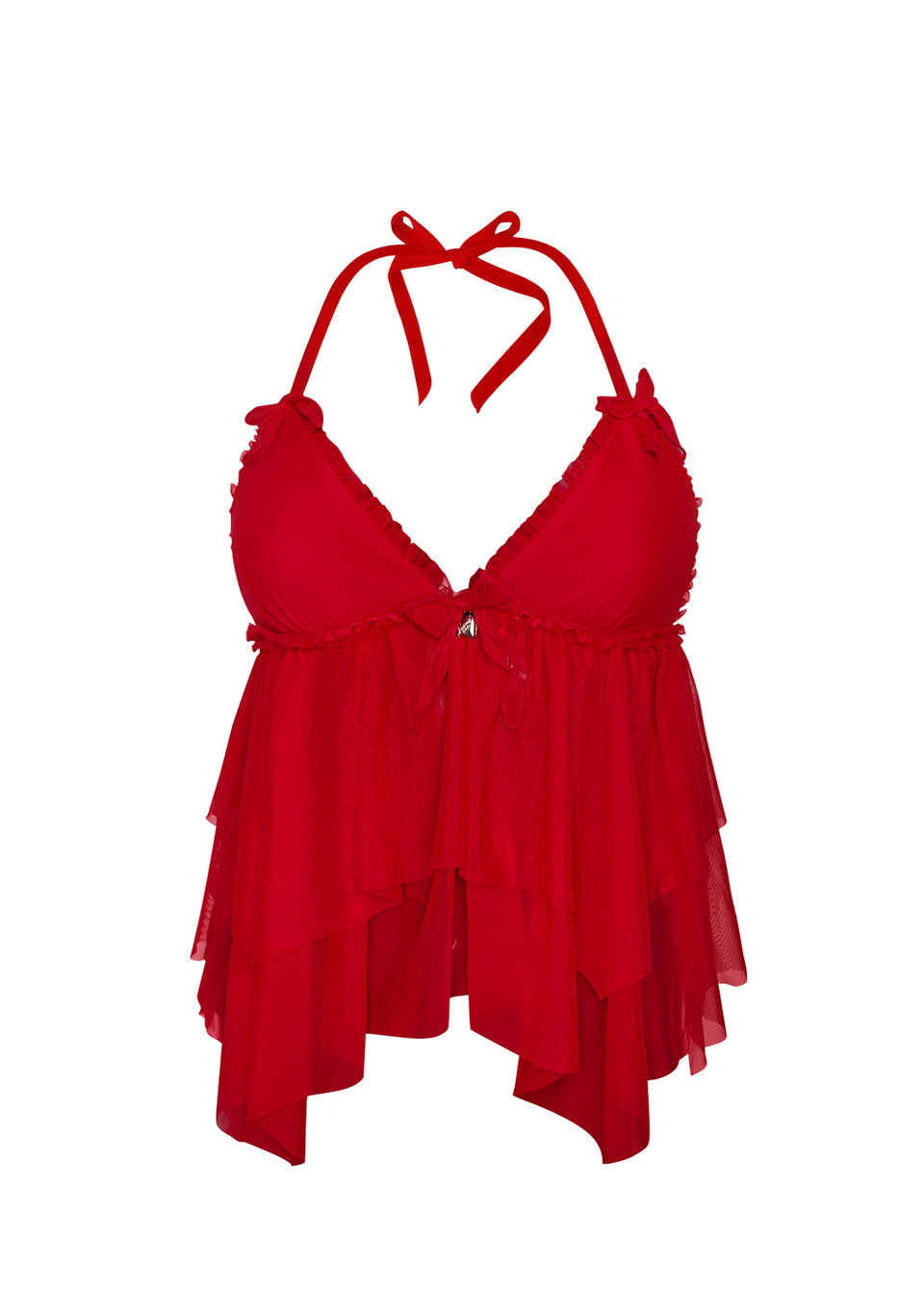 LOVEBITE SHEER MESH HALTERNECK CAMI TOP RED