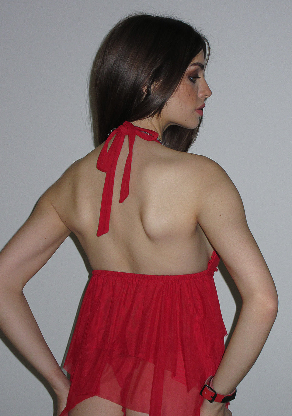 LOVEBITE SHEER MESH HALTERNECK CAMI TOP RED