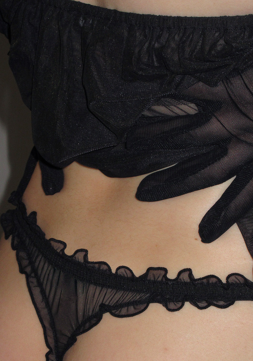 LOVEBITE SHEER MESH SCRUNCH THONG BLACK