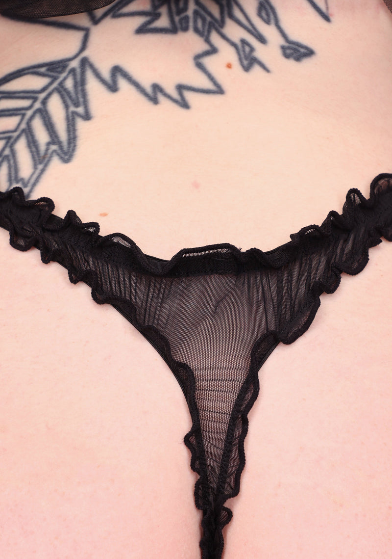 LOVEBITE SHEER MESH SCRUNCH THONG BLACK