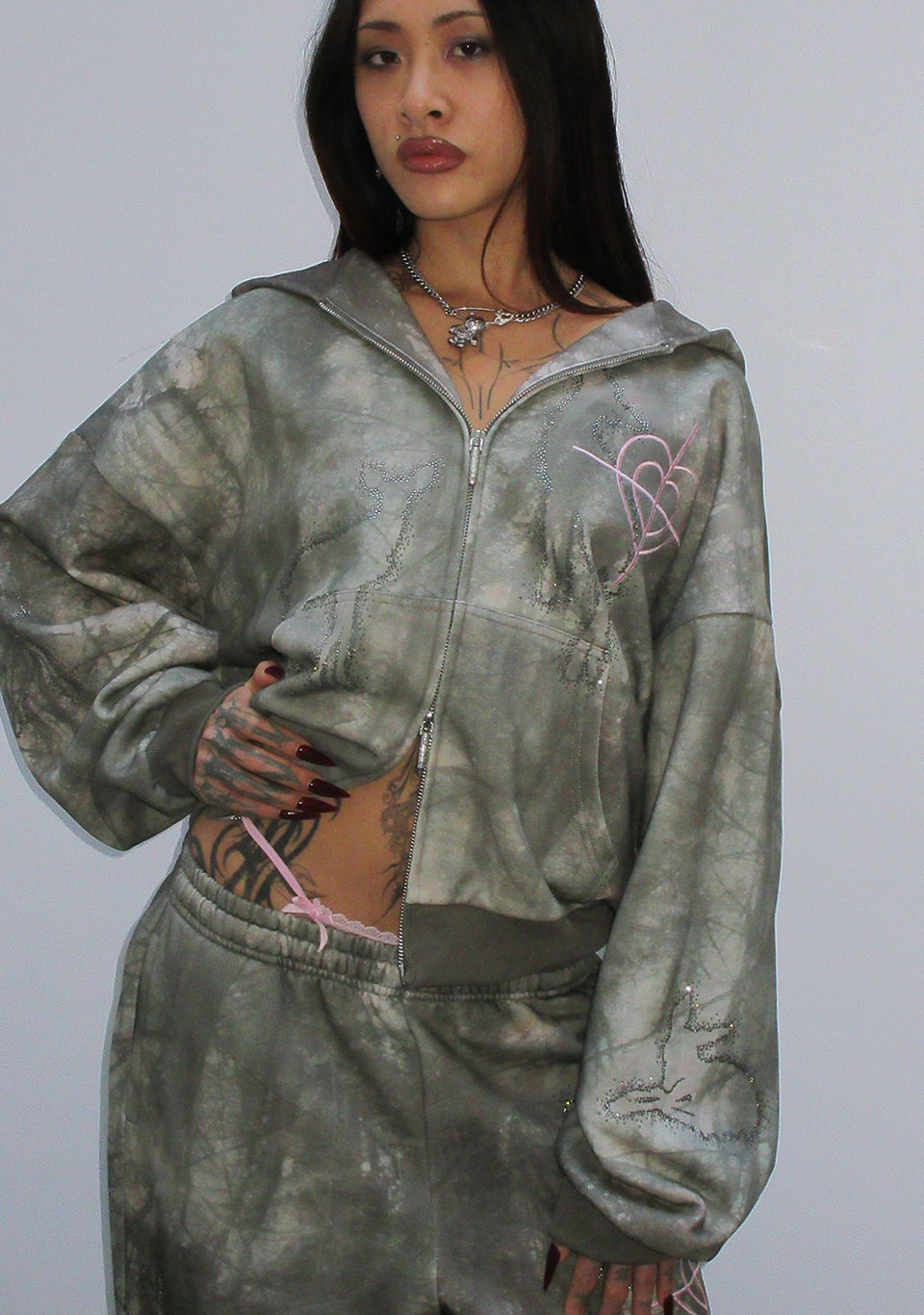 LOVESTRUCK RHINESTONE ZIP HOODIE CAMO