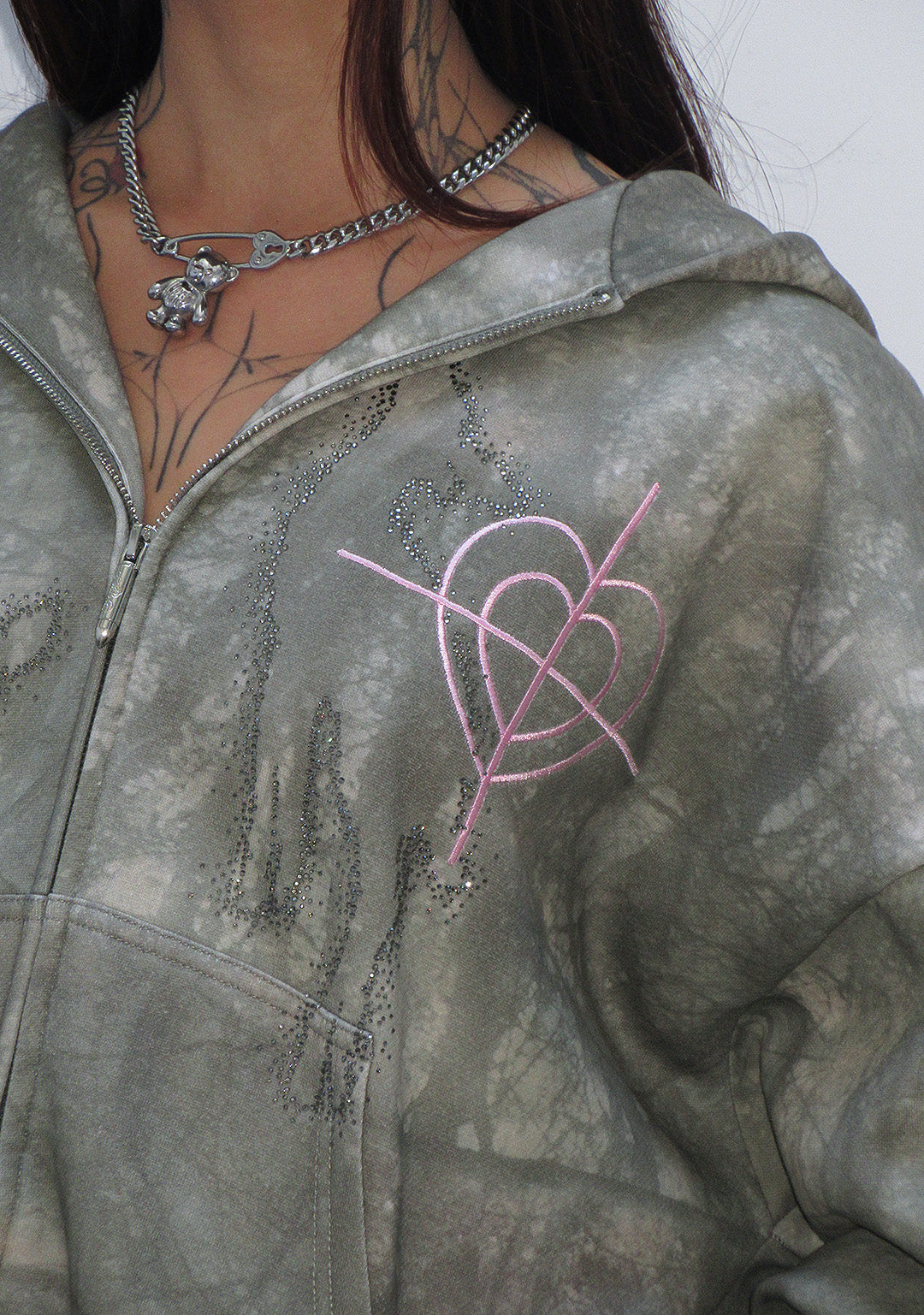 LOVESTRUCK RHINESTONE ZIP HOODIE CAMO