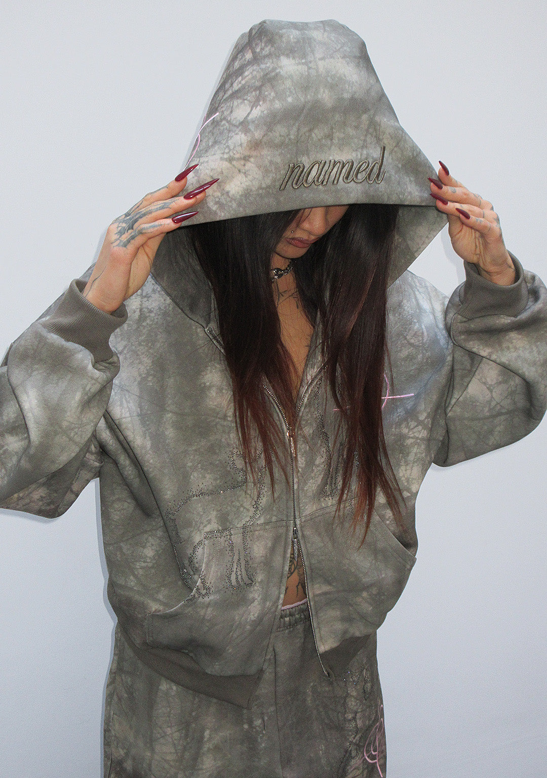 LOVESTRUCK RHINESTONE ZIP HOODIE CAMO