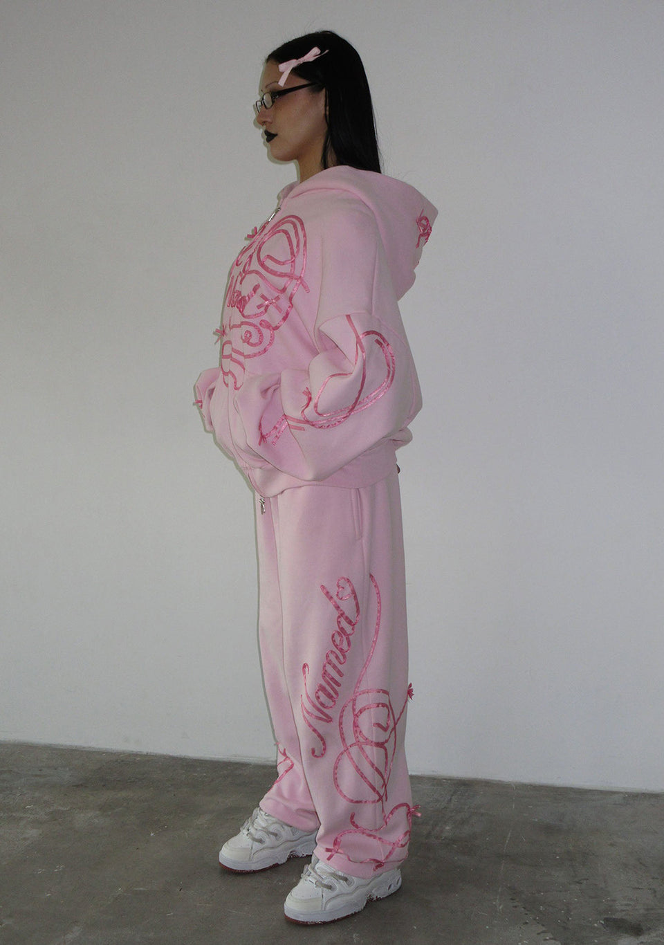 LUST RIBBON SWEATPANTS BABY PINK