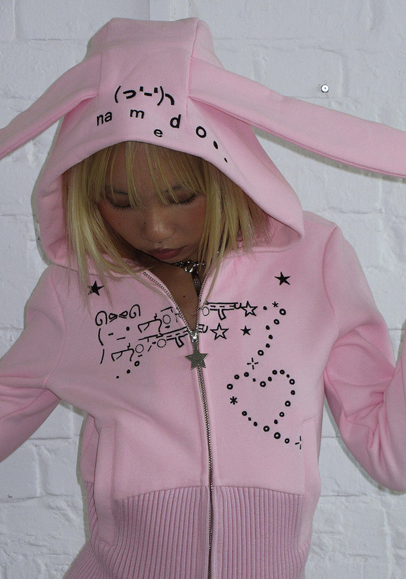 MALFUNCTION BUNNY FITTED HOODIE BABY PINK (DETACHABLE EARS)
