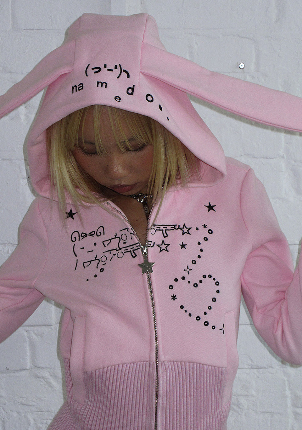MALFUNCTION BUNNY FITTED HOODIE BABY PINK (DETACHABLE EARS)