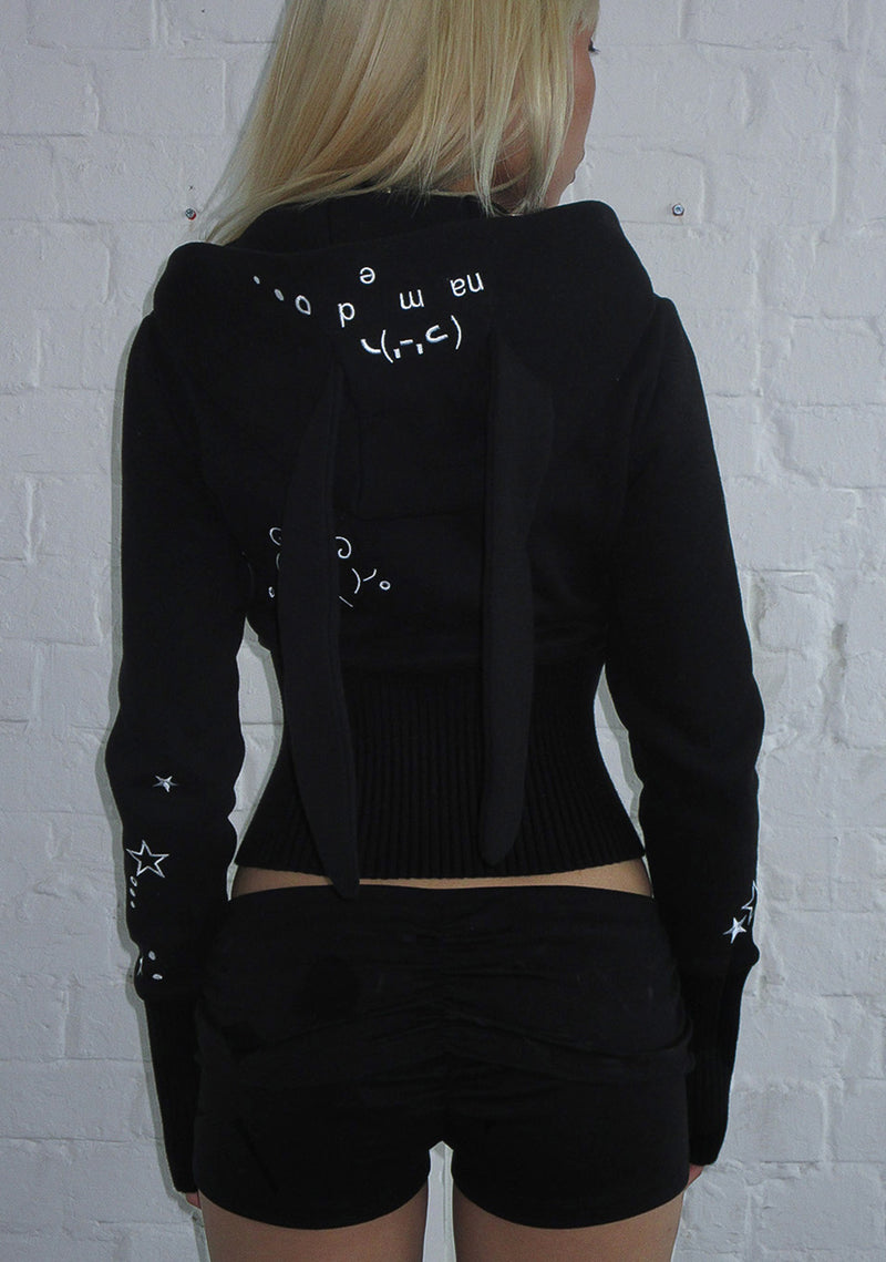 MALFUNCTION BUNNY FITTED HOODIE BLACK (DETACHABLE EARS)
