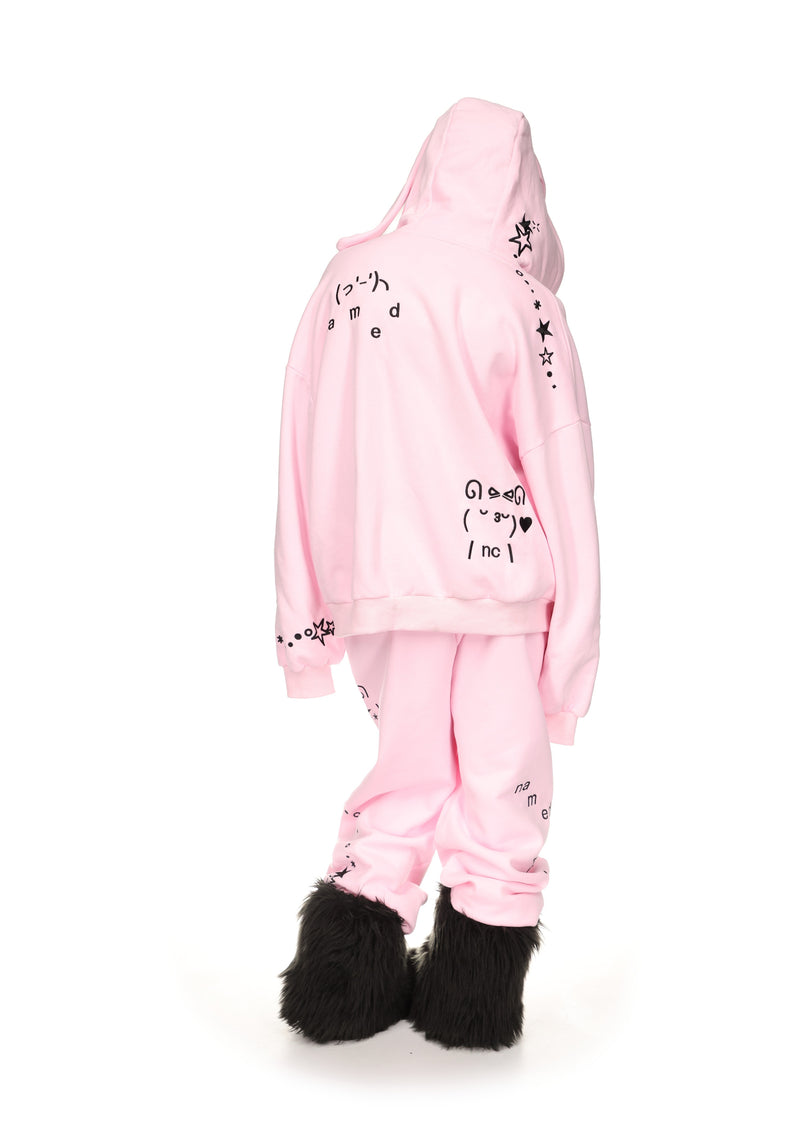 MALFUNCTION BUNNY ZIP HOODIE BABY PINK (DETACHABLE EARS)