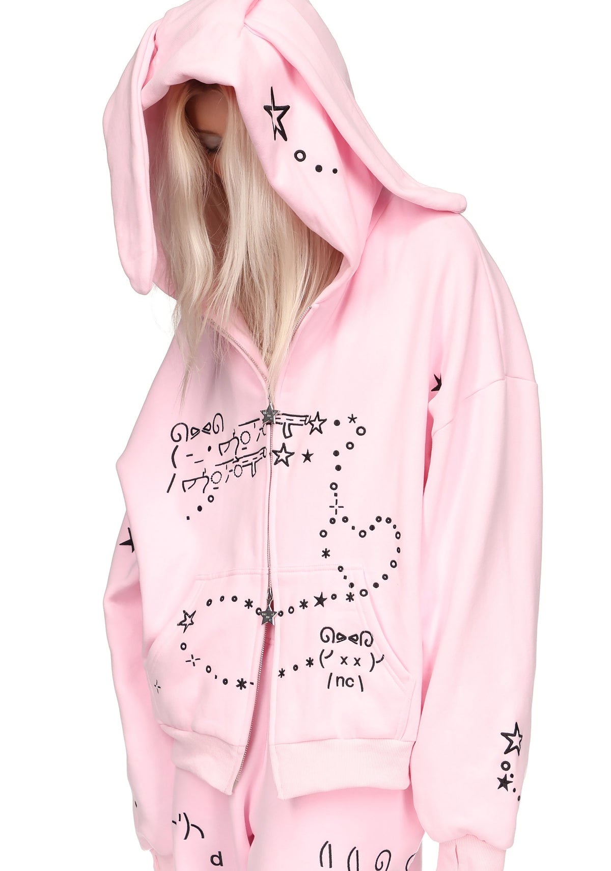 MALFUNCTION BUNNY ZIP HOODIE BABY PINK (DETACHABLE EARS)