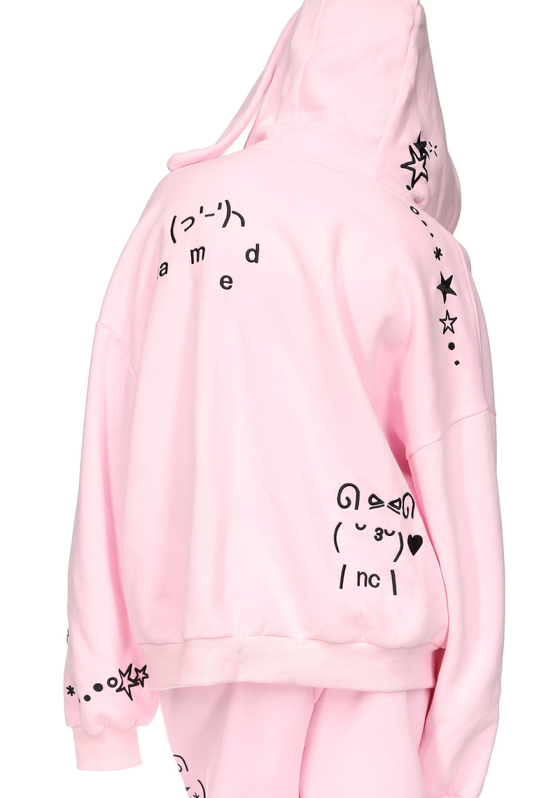 MALFUNCTION BUNNY ZIP HOODIE BABY PINK (DETACHABLE EARS)