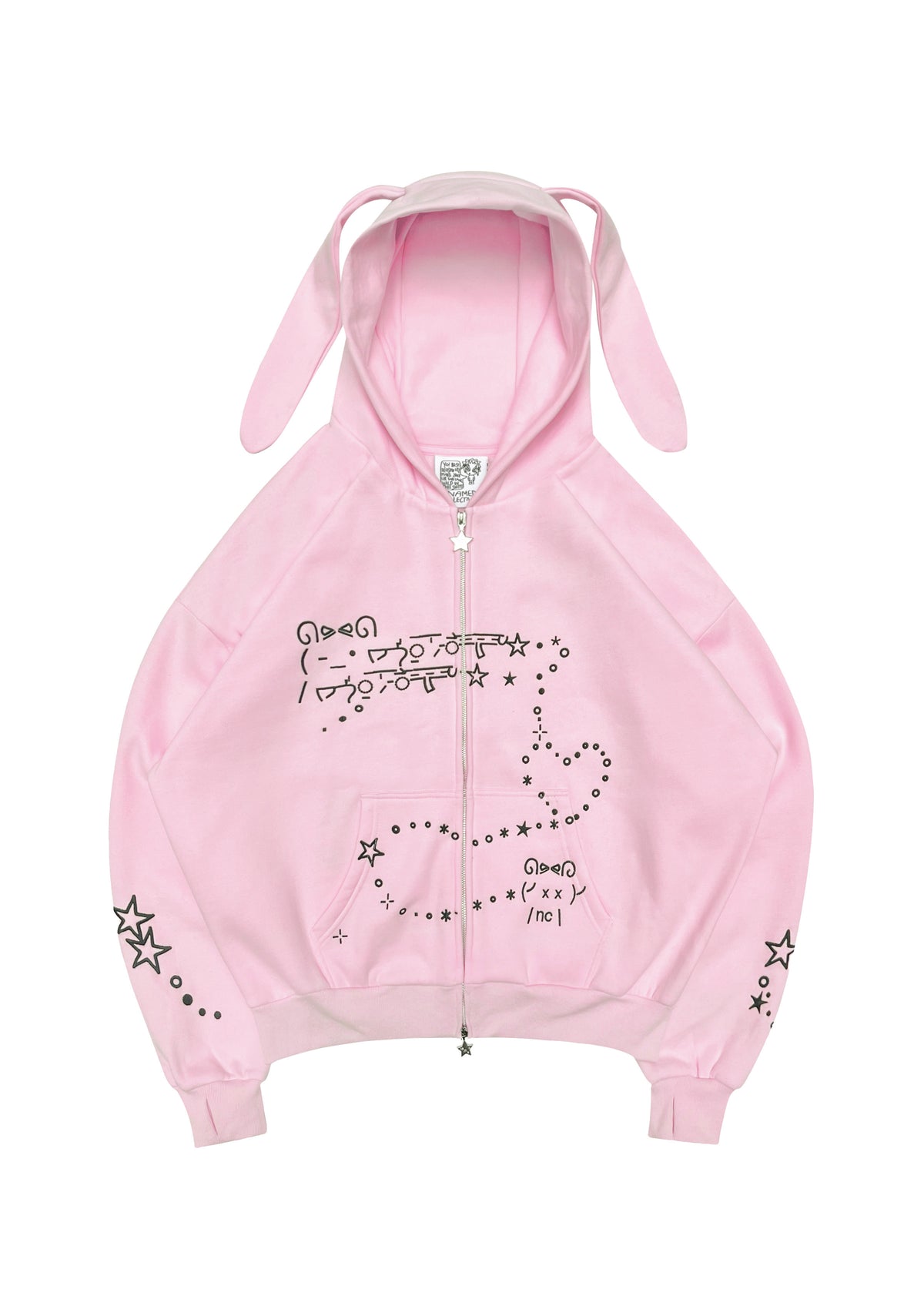 MALFUNCTION BUNNY ZIP HOODIE BABY PINK (DETACHABLE EARS)