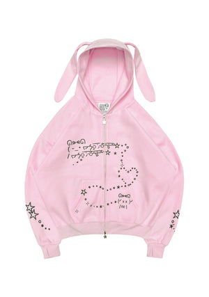 MALFUNCTION BUNNY ZIP HOODIE BABY PINK (DETACHABLE EARS)