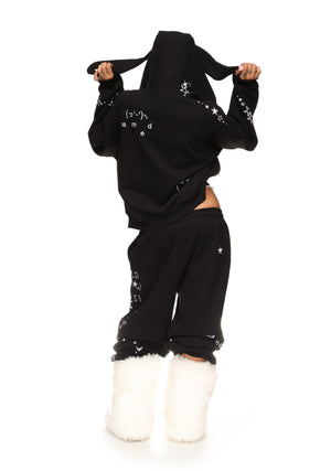 MALFUNCTION BUNNY ZIP HOODIE BLACK (DETACHABLE EARS)